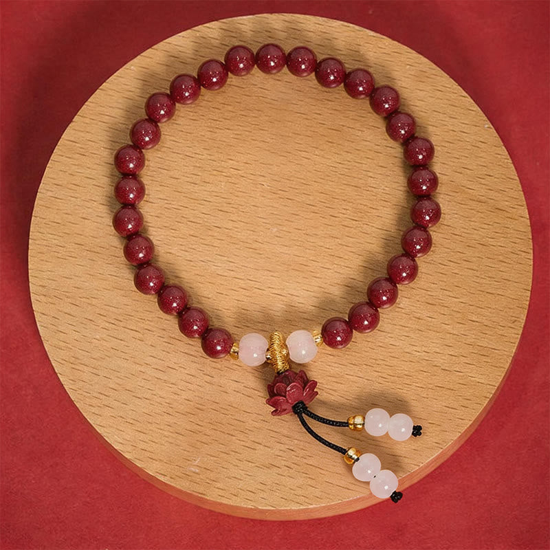 Buddha Stones Cinnabar Lotus Enlightenment Bracelet - 6mm Cinnabar(Wrist Circumference:14–15 cm) - image 0