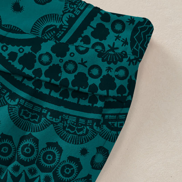 Buddha Stones Cotton Linen Bohemian Paisley Pattern Women's Elastic Waist Wide Leg Pants With Pockets - image 2