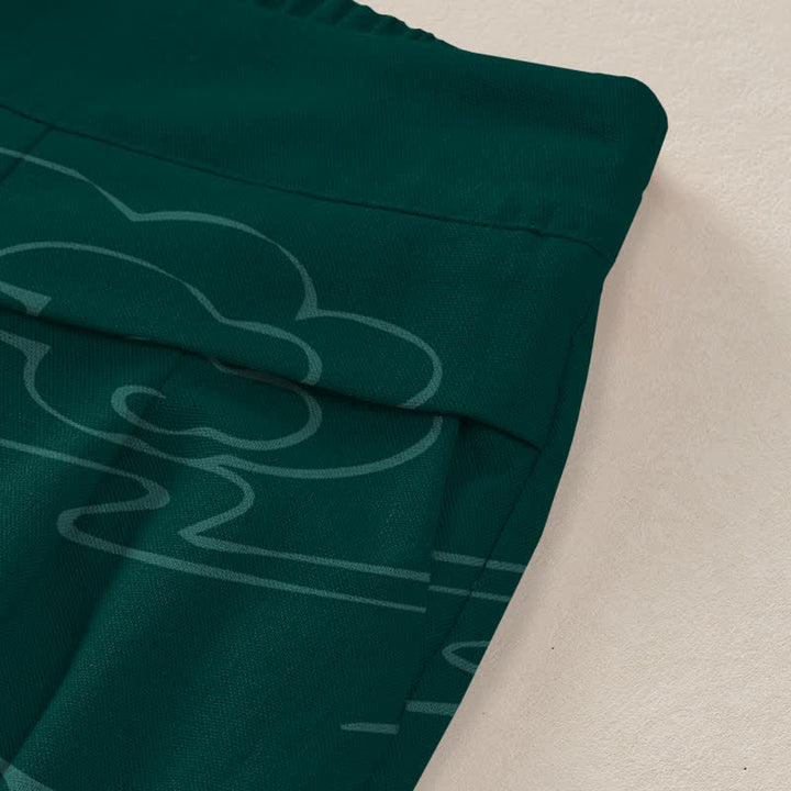 Buddha Stones Cotton Linen Lotus Line Art Pattern Women's Elastic Waist Wide Leg Pants With Pockets - image 2