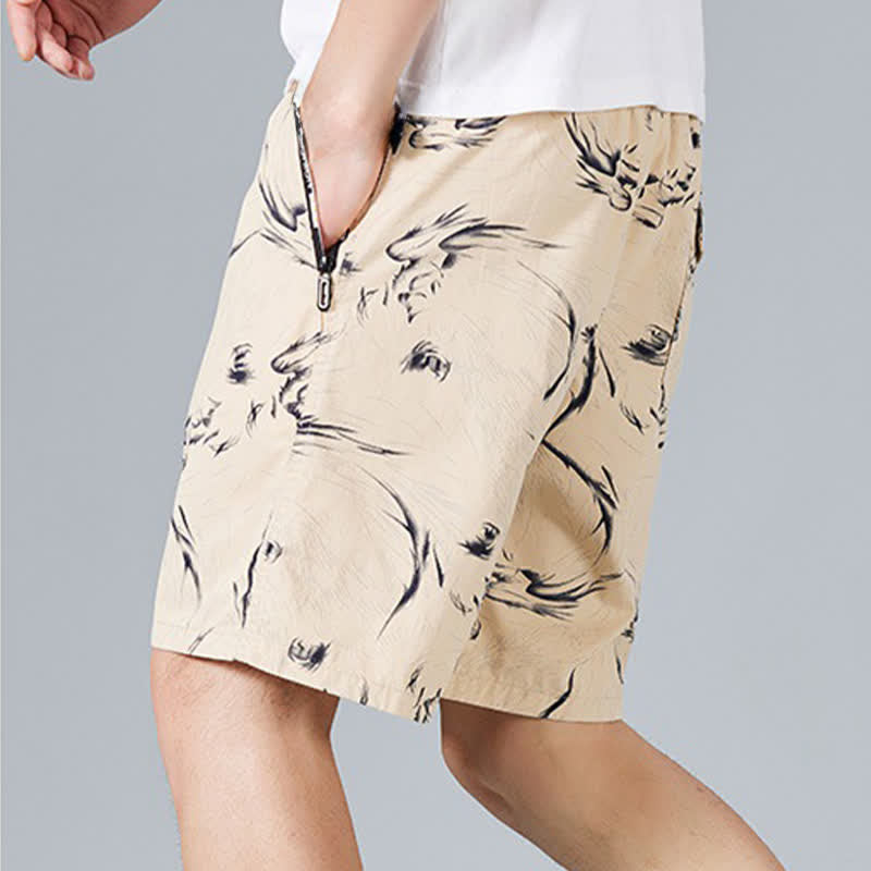 Buddha Stones Summer Drawstring Abstract Print Cotton Men's Shorts With Pockets - image 1