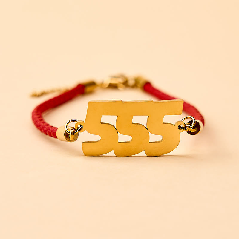 Buddha Stones Angel Numbers Titanium Steel Adjustable String Faith Bracelet - 555 - Golden Red Rope(Wrist Circumference: 15-20cm) - image 0