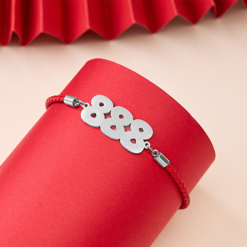 Buddha Stones Angel Numbers Titanium Steel Adjustable String Faith Bracelet - 888 - Silvery Red Rope(Wrist Circumference: 15-20cm) - image 23