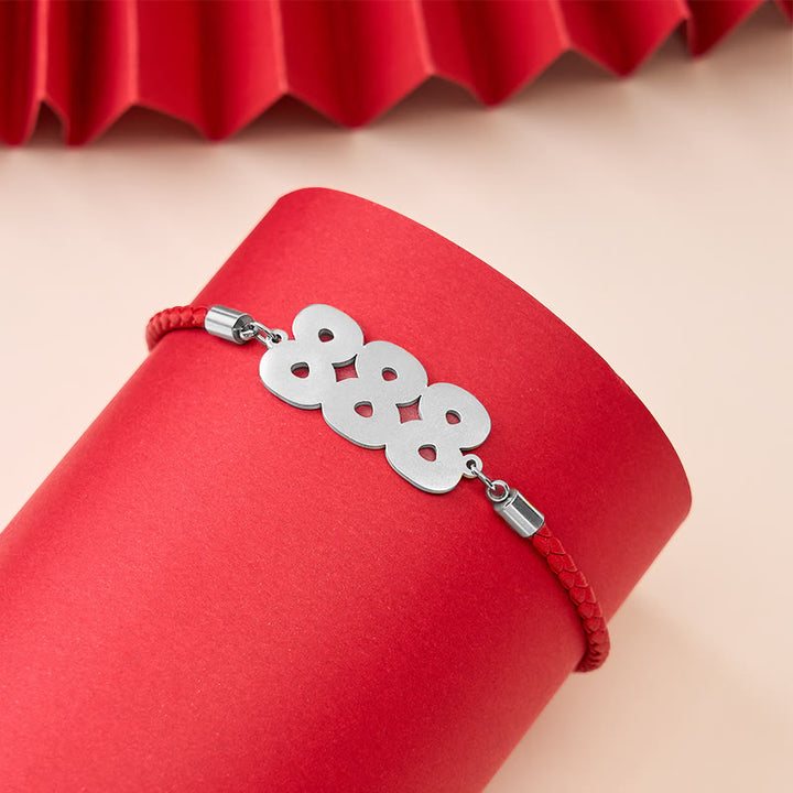 Buddha Stones Angel Numbers Titanium Steel Adjustable String Faith Bracelet - 888 - Silvery Red Rope(Wrist Circumference: 15-20cm) - image 23