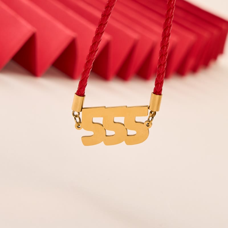 Buddha Stones Angel Numbers Titanium Steel Adjustable String Faith Necklace Pendant - 555(Wrist Circumference: 15-20cm) - Golden Red Rope - image 12