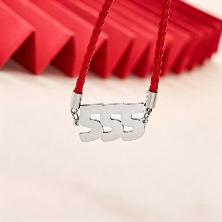 Buddha Stones Angel Numbers Titanium Steel Adjustable String Faith Necklace Pendant - 555(Wrist Circumference: 15-20cm) - Silvery Red Rope - image 14