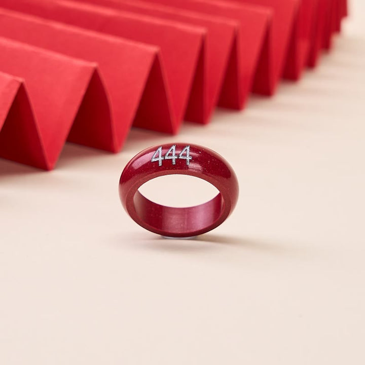 Buddha Stones Cinnabar Round Carved 444 Angel Number 888 Angel Number Blessing Ring - image 3