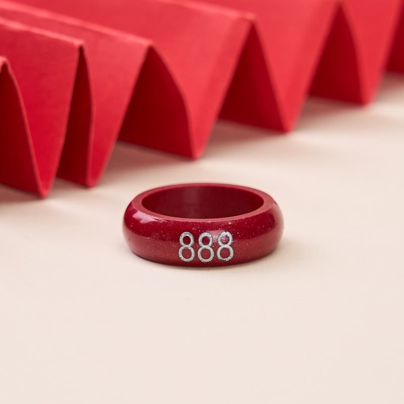 Buddha Stones Cinnabar Round Carved 444 Angel Number 888 Angel Number Blessing Ring - Silver 888 Angel Number - 22mm - image 8