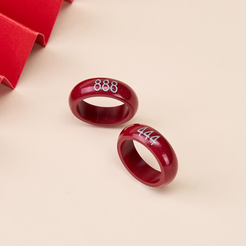 Buddha Stones Cinnabar Round Carved 444 Angel Number 888 Angel Number Blessing Ring - image 1