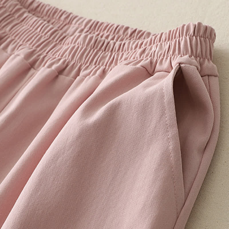 Buddha Stones Spring Casual Solid Cotton Ruffle Hem Women's Wide Leg Pants With Pockets - image 15