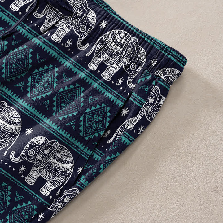 Buddha Stones Cotton Elephant Geometric Stripe Pattern Men's Tapered Pants With Pockets - image 3