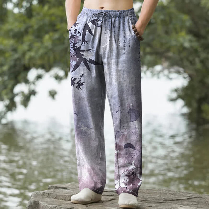 Buddha Stones Cotton Ink Bamboo Pattern Men's Tapered Pants With Pockets - Lavender - US/UK/AU50，EU60 (5XL) - image 8