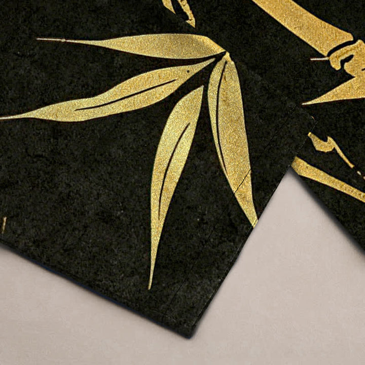 Buddha Stones Cotton Golden Bamboo Leaf Pattern Men's Tapered Pants With Pockets - image 2