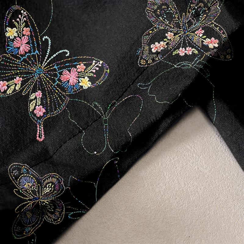 Buddha Stones Pure Cotton Vintage Floral Butterfly Pattern Women's Elastic Waist Pants With Pockets - image 2