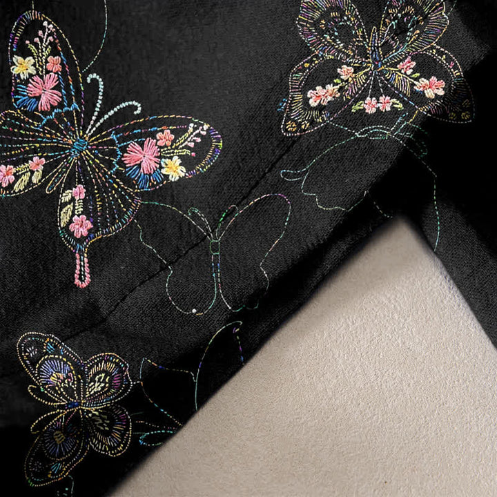 Buddha Stones Pure Cotton Vintage Floral Butterfly Pattern Women's Elastic Waist Pants With Pockets - image 2