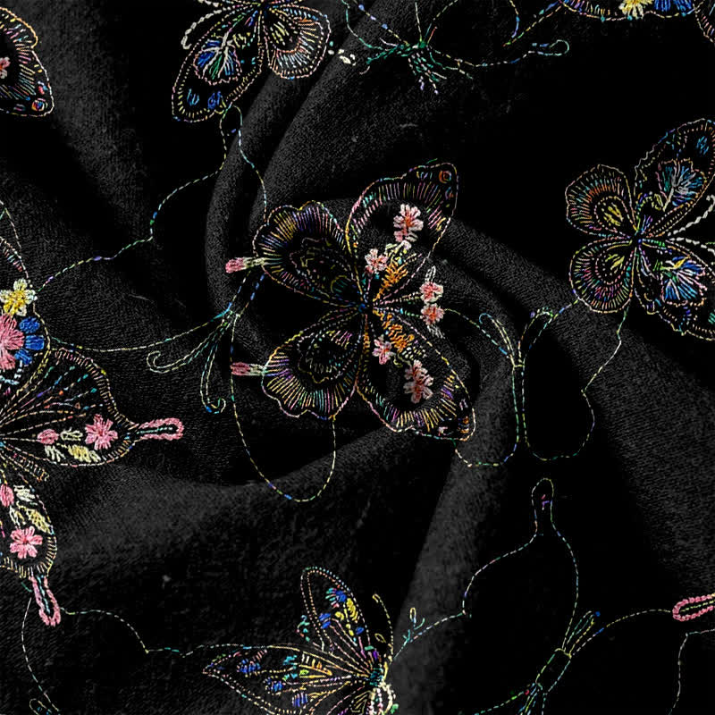 Buddha Stones Pure Cotton Vintage Floral Butterfly Pattern Women's Elastic Waist Pants With Pockets - image 3