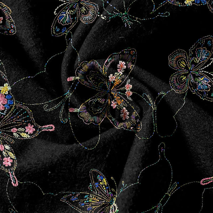 Buddha Stones Pure Cotton Vintage Floral Butterfly Pattern Women's Elastic Waist Pants With Pockets - image 3
