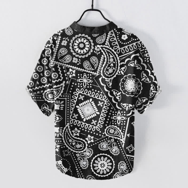 Buddha Stones Cotton Classic White Paisley Pattern Men's Short Sleeve Half Button Shirt - image 1