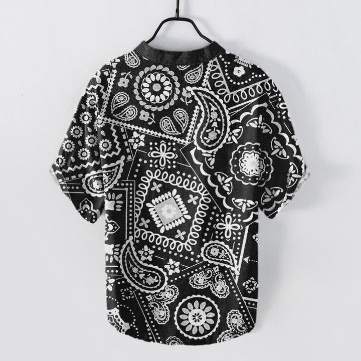 Buddha Stones Cotton Classic White Paisley Pattern Men's Short Sleeve Half Button Shirt - image 1