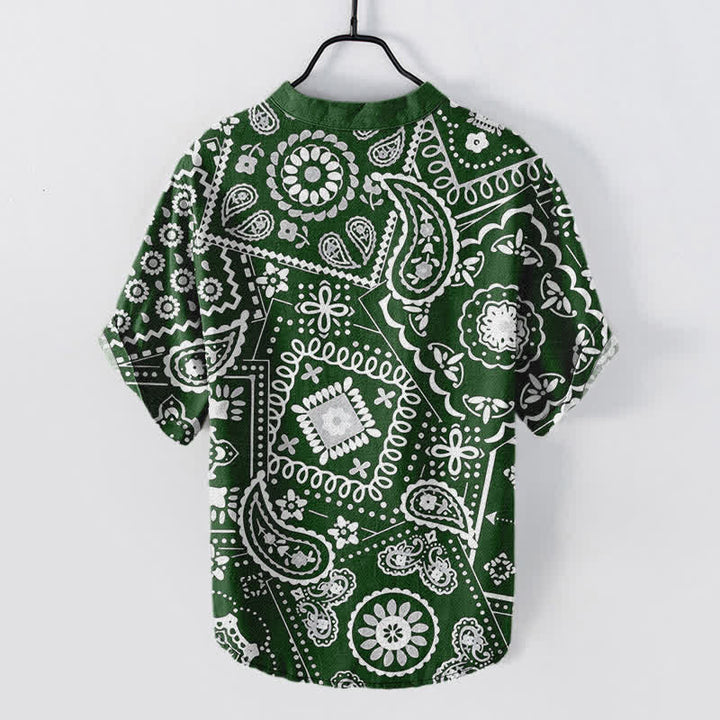 Buddha Stones Cotton Classic White Paisley Pattern Men's Short Sleeve Half Button Shirt - image 8