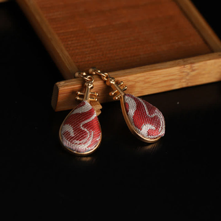Buddha Stones Song Brocade White Patterns Pipa-Shaped Design Harmony Teardrop Earrings - image 1