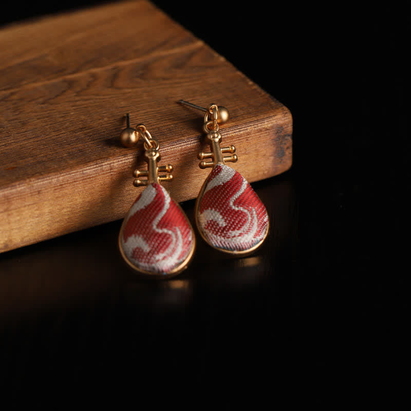 Buddha Stones Song Brocade White Patterns Pipa-Shaped Design Harmony Teardrop Earrings - image 2