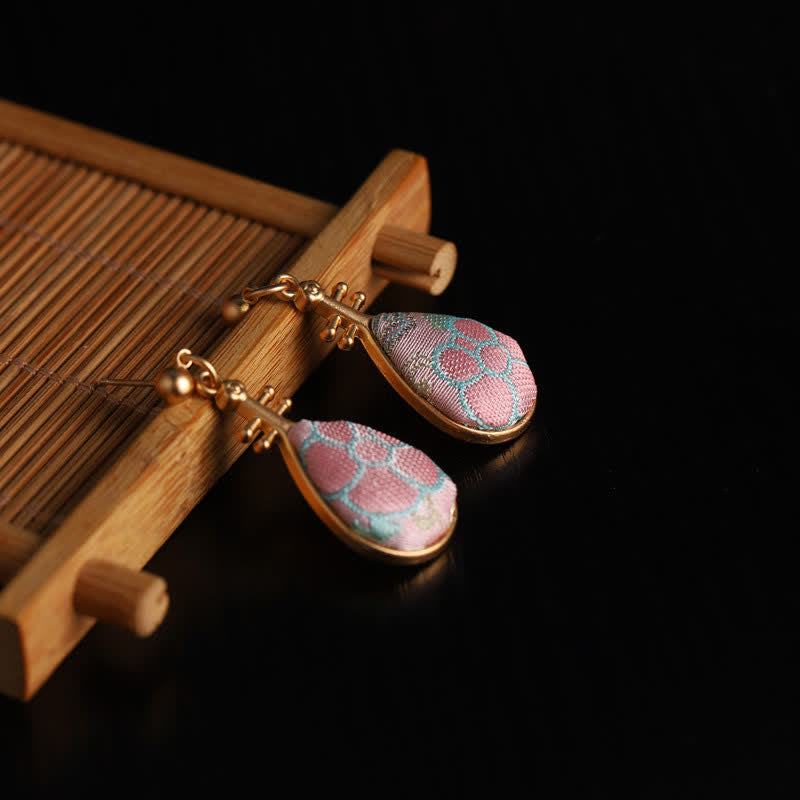 Buddha Stones Song Brocade floral Pattern Pipa-Shaped Harmony Handcrafted Teardrop Earrings - image 1
