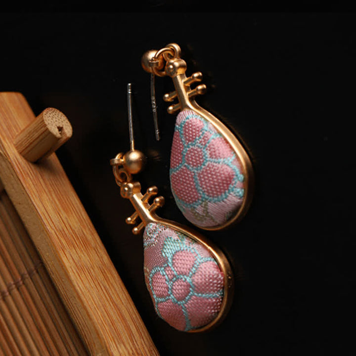 Buddha Stones Song Brocade floral Pattern Pipa-Shaped Harmony Handcrafted Teardrop Earrings - image 6