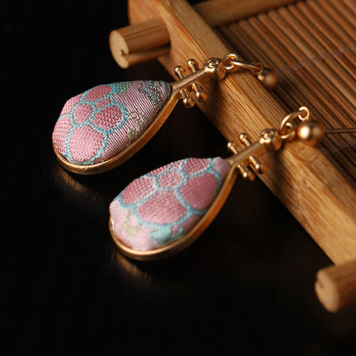 Buddha Stones Song Brocade floral Pattern Pipa-Shaped Harmony Handcrafted Teardrop Earrings - image 7