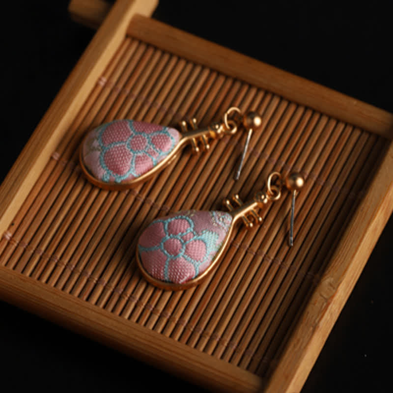 Buddha Stones Song Brocade floral Pattern Pipa-Shaped Harmony Handcrafted Teardrop Earrings - image 8