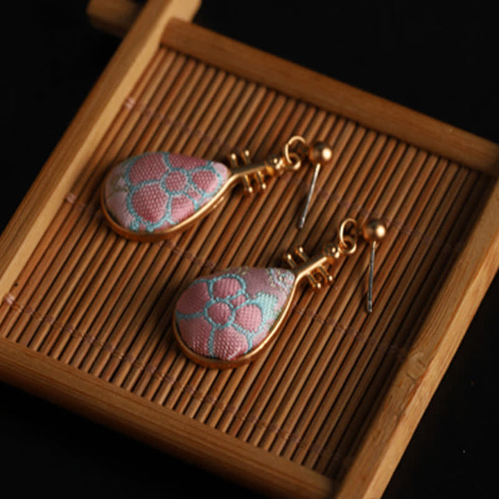 Buddha Stones Song Brocade floral Pattern Pipa-Shaped Harmony Handcrafted Teardrop Earrings - image 8