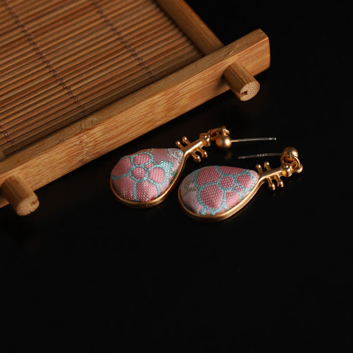 Buddha Stones Song Brocade floral Pattern Pipa-Shaped Harmony Handcrafted Teardrop Earrings - image 9