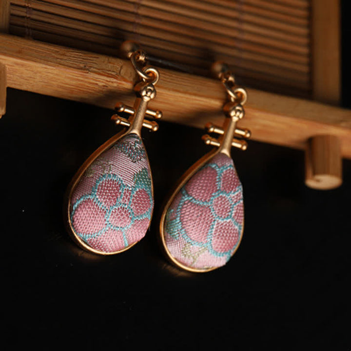 Buddha Stones Song Brocade floral Pattern Pipa-Shaped Harmony Handcrafted Teardrop Earrings - image 3