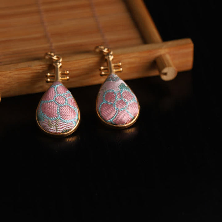 Buddha Stones Song Brocade floral Pattern Pipa-Shaped Harmony Handcrafted Teardrop Earrings - image 4