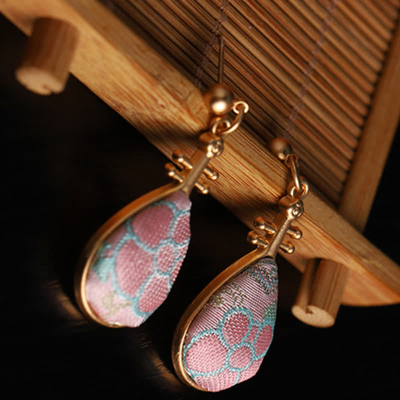 Buddha Stones Song Brocade floral Pattern Pipa-Shaped Harmony Handcrafted Teardrop Earrings - image 2