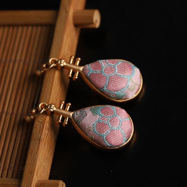 Buddha Stones Song Brocade floral Pattern Pipa-Shaped Harmony Handcrafted Teardrop Earrings - Song Brocade (Prosperity♥Harmony) - image 0