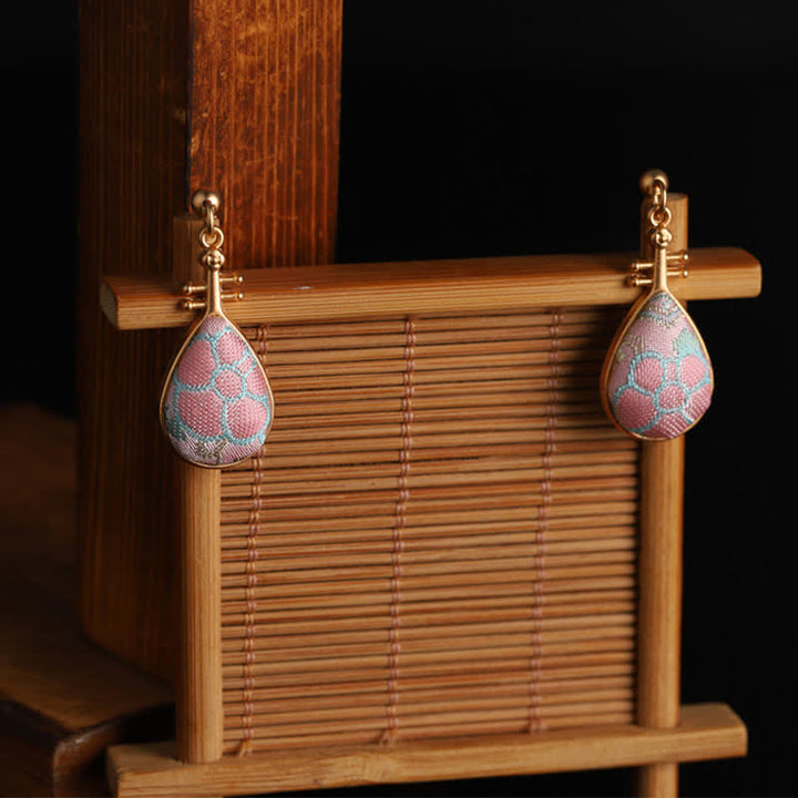 Buddha Stones Song Brocade floral Pattern Pipa-Shaped Harmony Handcrafted Teardrop Earrings - image 5