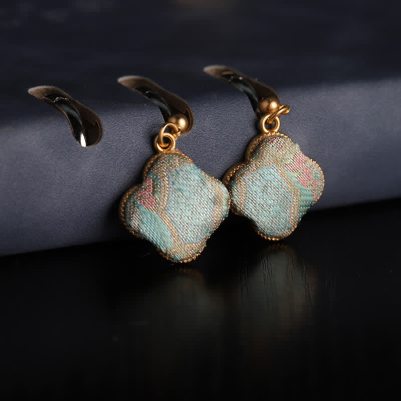 Buddha Stones Song Brocade Handcrafted Silk Art Floral Harmony Drop Earrings - Song Brocade (Prosperity♥Harmony) - image 0