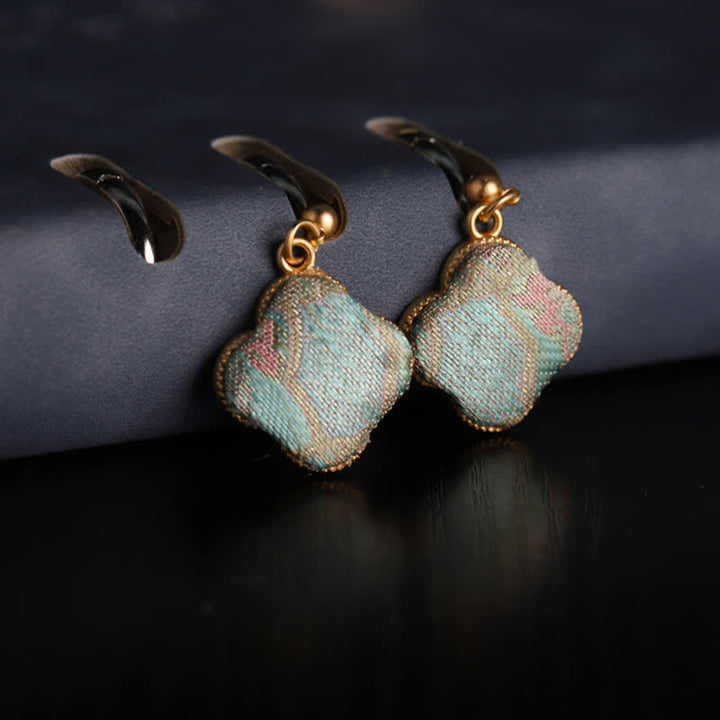 Buddha Stones Song Brocade Handcrafted Silk Art Floral Harmony Drop Earrings - Song Brocade (Prosperity♥Harmony) - image 0