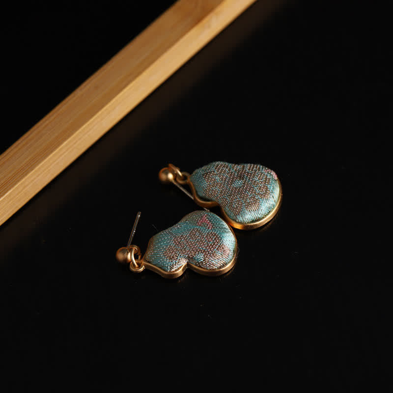 Buddha Stones Song Brocade Gourd Shaped Floral Blessing Handcrafted Drop Earrings - image 7