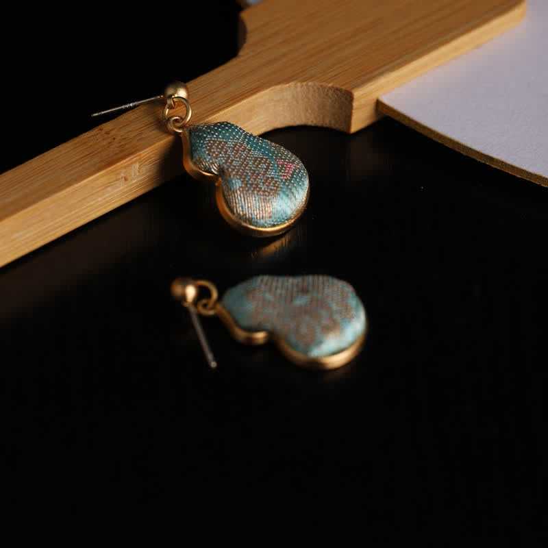 Buddha Stones Song Brocade Gourd Shaped Floral Blessing Handcrafted Drop Earrings - image 6