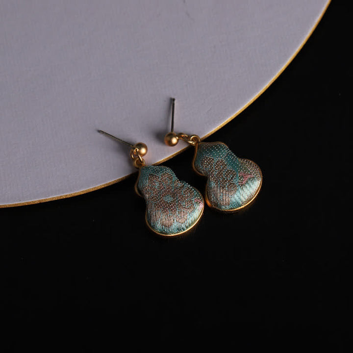 Buddha Stones Song Brocade Gourd Shaped Floral Blessing Handcrafted Drop Earrings - Song Brocade (Prosperity♥Harmony) - image 0