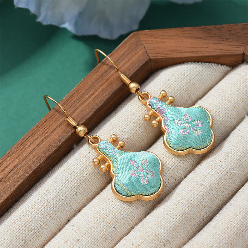 Buddha Stones Song Brocade Colorful Tone Floral Prosperity Drop Earrings - image 12