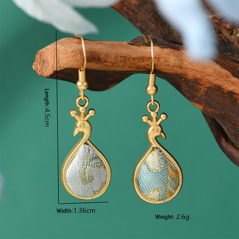 Buddha Stones Song Brocade Colorful Tone Floral Prosperity Drop Earrings - Peacock-LightBlue - Song Brocade (Prosperity♥Harmony) - image 3