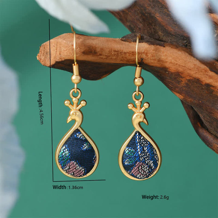 Buddha Stones Song Brocade Colorful Tone Floral Prosperity Drop Earrings - Peacock-DarkBlue - Song Brocade (Prosperity♥Harmony) - image 5