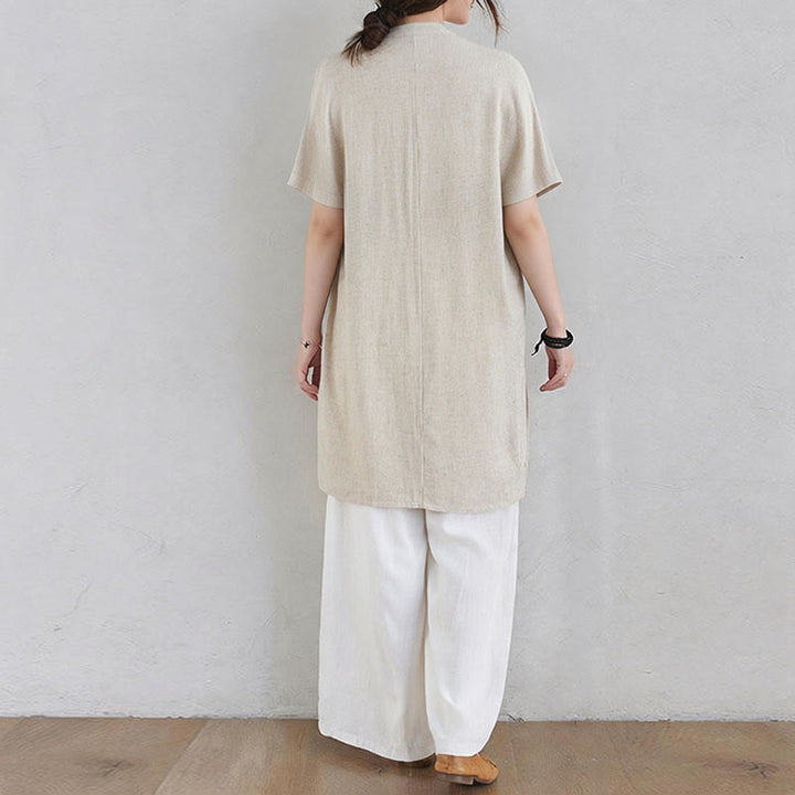 Buddha Stones 2Pcs Plain Design Zen Tai Chi Meditation Clothing Cotton Linen Top Pants Women's Set - image 4