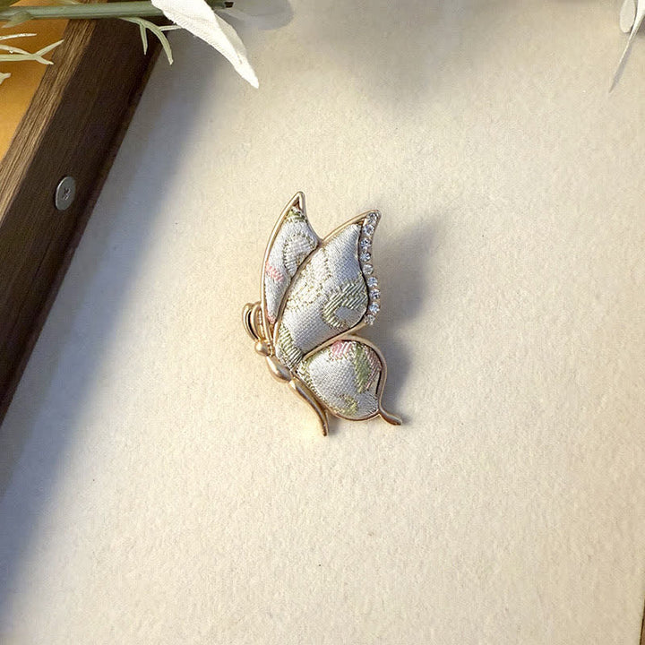 Buddha Stones Handcrafted Butterfly with Rhinestone Transformation Tone Alloy Brooch - Butterfly(Transformation ♥ Love) - Pink White - Song Brocade (Prosperity♥Harmony) - image 3