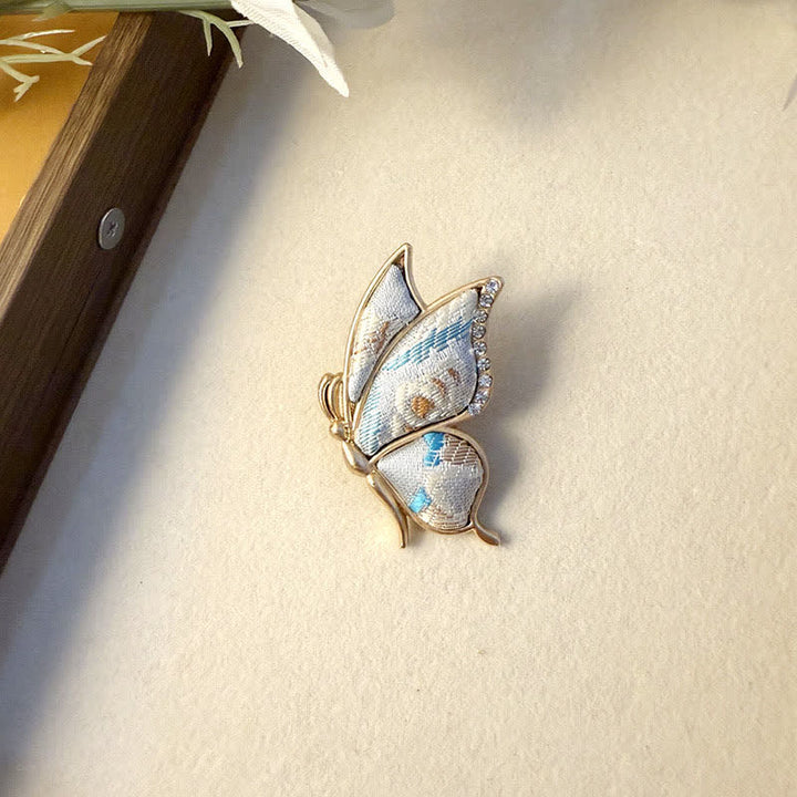 Buddha Stones Handcrafted Butterfly with Rhinestone Transformation Tone Alloy Brooch - Butterfly(Transformation ♥ Love) - Blue White - Song Brocade (Prosperity♥Harmony) - image 4