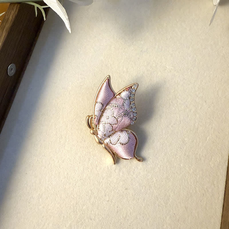 Buddha Stones Handcrafted Butterfly with Rhinestone Transformation Tone Alloy Brooch - Butterfly(Transformation ♥ Love) - Pink - Song Brocade (Prosperity♥Harmony) - image 1