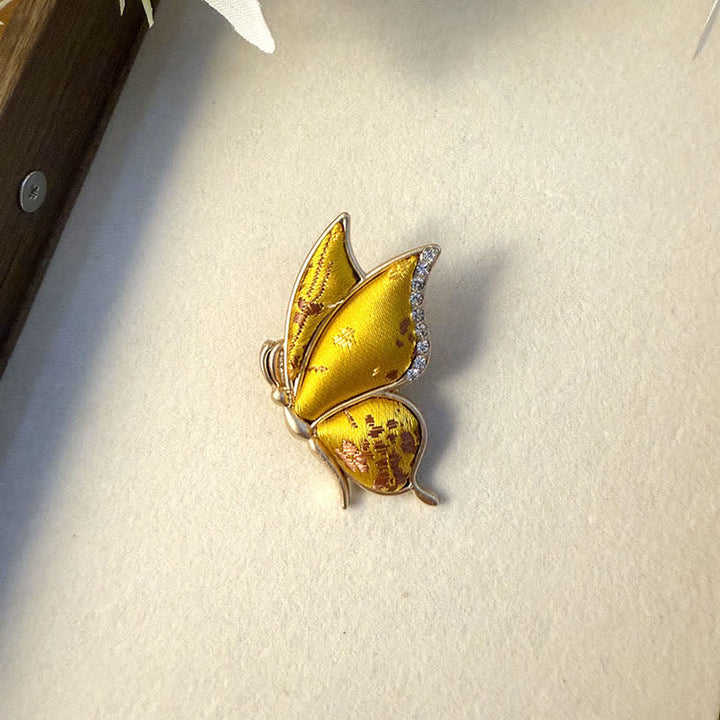 Buddha Stones Handcrafted Butterfly with Rhinestone Transformation Tone Alloy Brooch - Butterfly(Transformation ♥ Love) - Gold - Song Brocade (Prosperity♥Harmony) - image 2