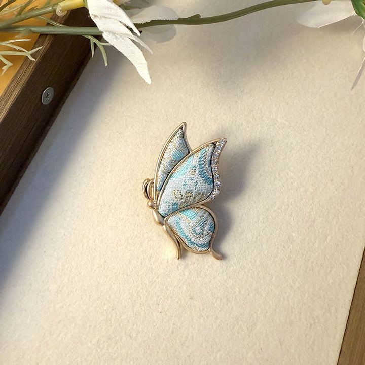 Buddha Stones Handcrafted Butterfly with Rhinestone Transformation Tone Alloy Brooch - Butterfly(Transformation ♥ Love) - Light Blue - Song Brocade (Prosperity♥Harmony) - image 7